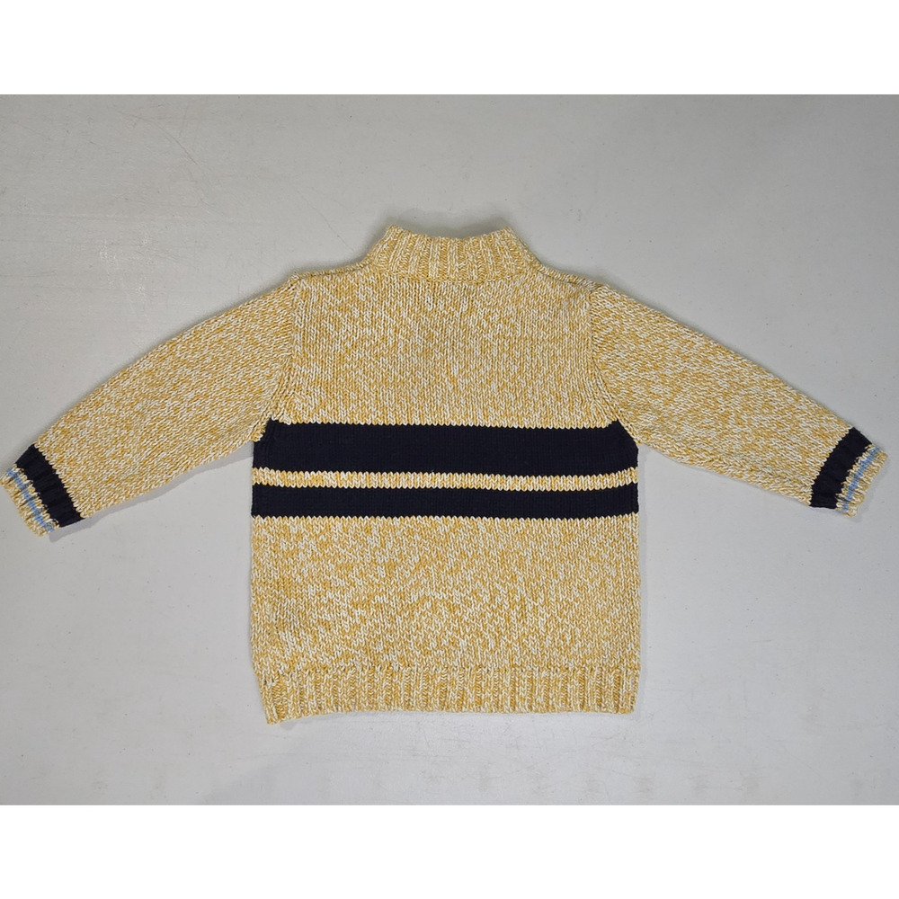 The Childrens Place Kids Yellow Navy Striped Quarter Zip Chunky Knit Sweater 3T - Picture 2 of 5